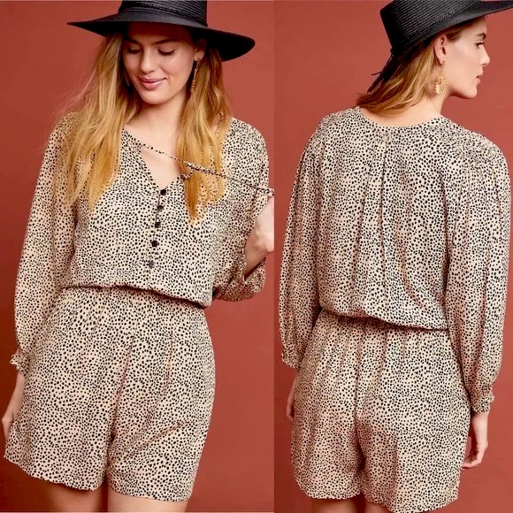 Anthropologie Beige and Black Spotted Romper